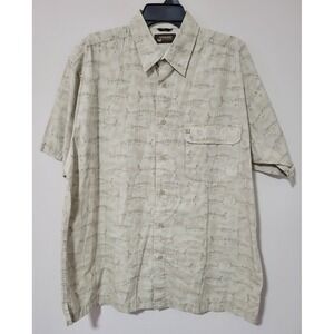 Wrangler Outdoor Button Up Shirt Men Large Beige Fish Print Short Sleeve Cotton
